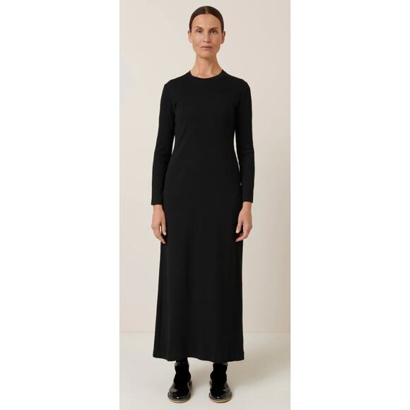 kowtow Column Long Sleeve Black Maxi Cotton Dress Size Large - Picture 1 of 6